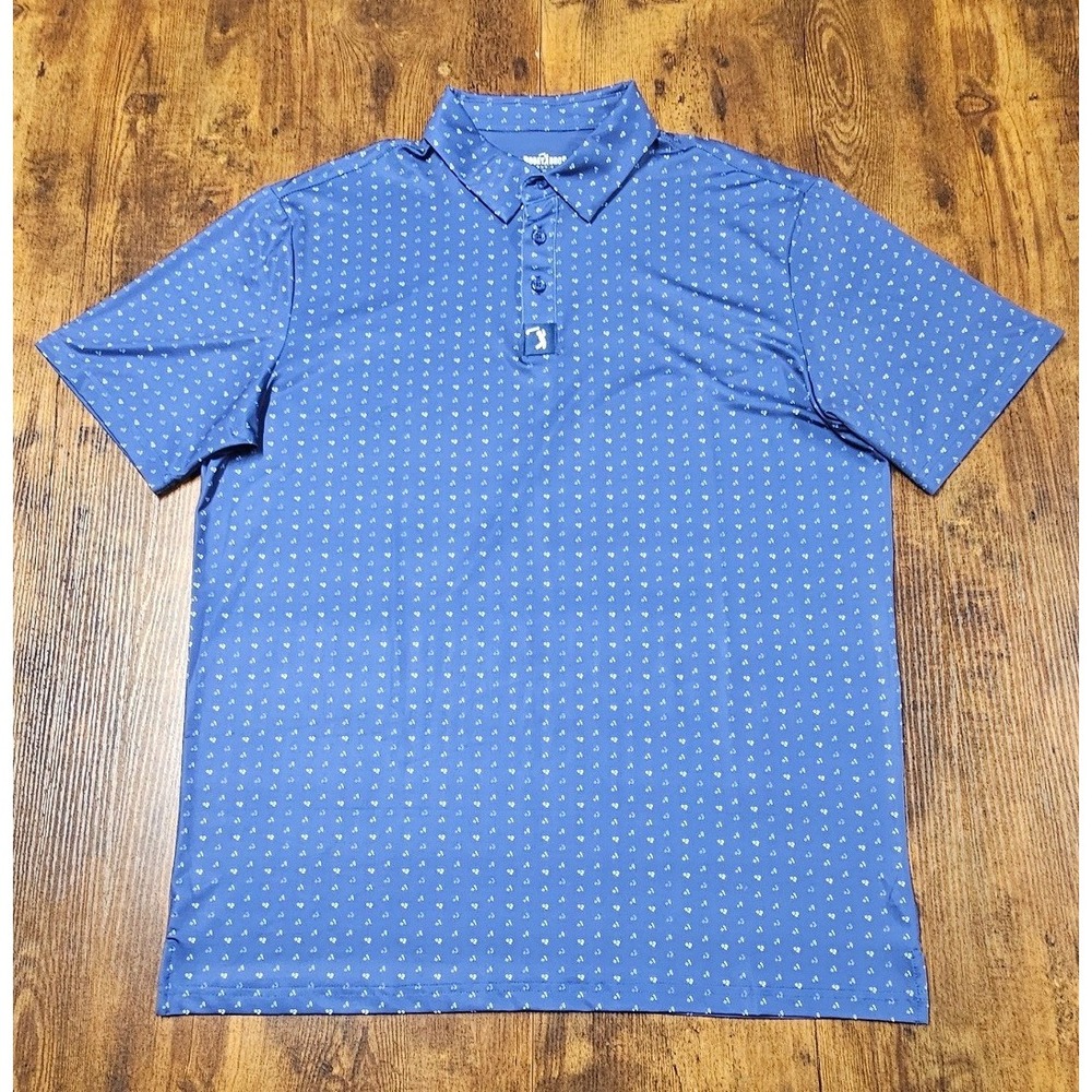 Bogey Bros Golf Co Mens Blue Golf Score Print Performance Polo Shirt Large